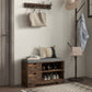 Upholstered Shoe Storage Bench w/ Seat, Entrance Bench w/ Drawer Open Shelves and Pocket for Hallway, Rustic Brown