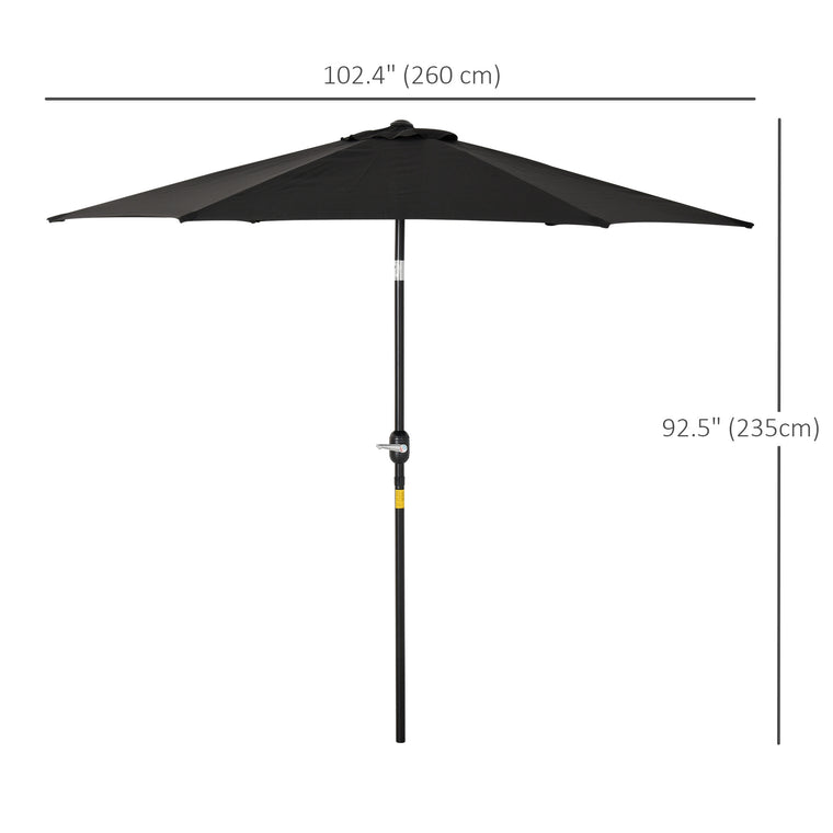 8.5' Black Round Aluminum Parasol with 6 Ribs & Crank Handle