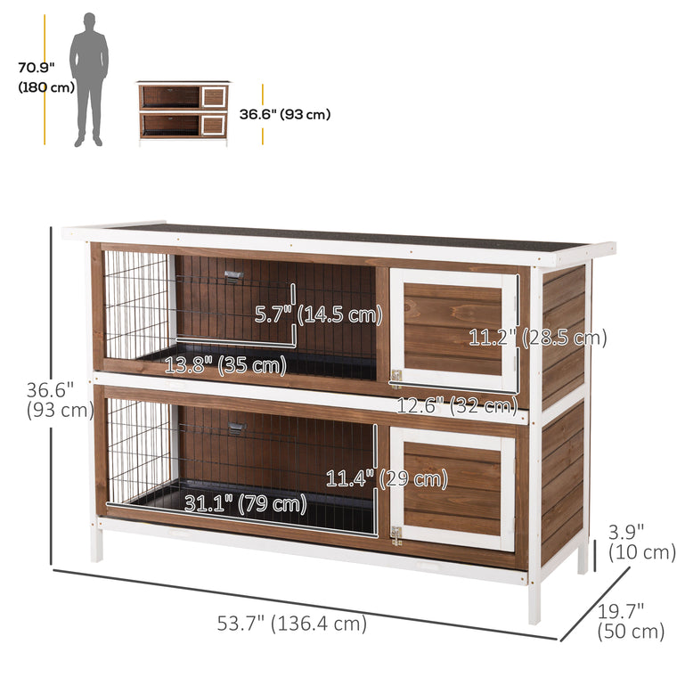 2-Tier Brown Wooden Rabbit Hutch with Run