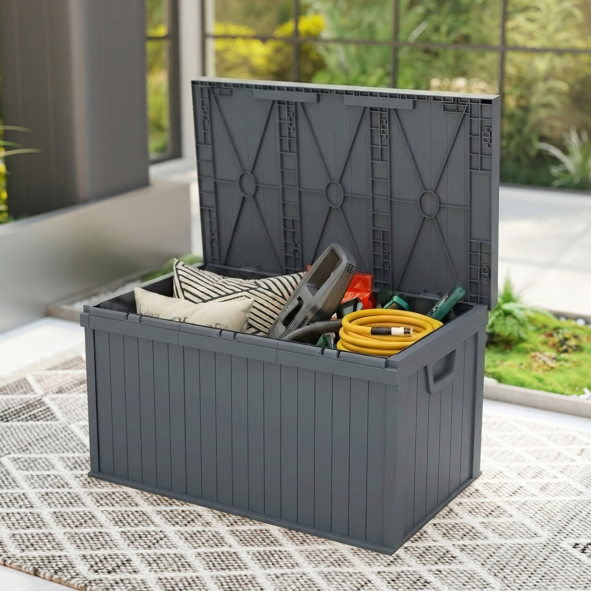 70-Gallon Resin Deck Box with Handles - Dark Grey