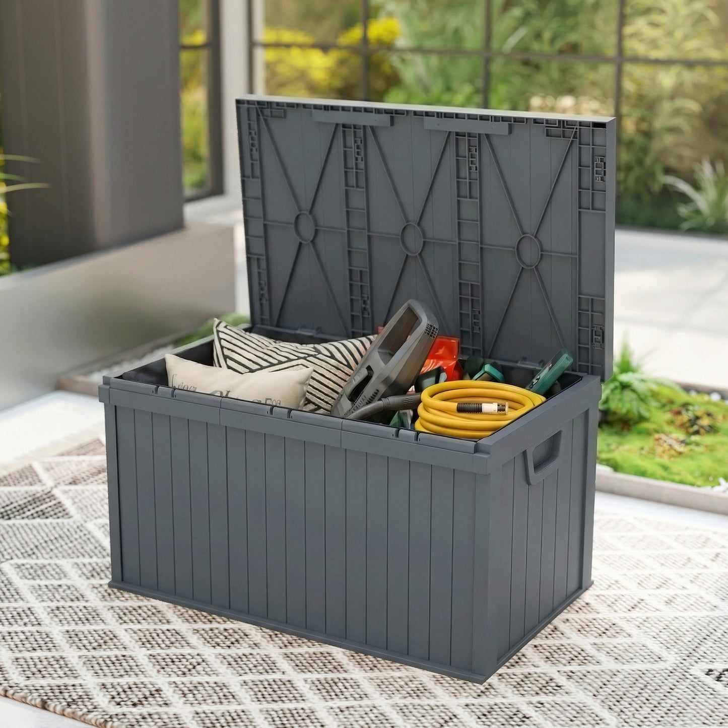 70-Gallon Resin Deck Box with Handles - Dark Grey