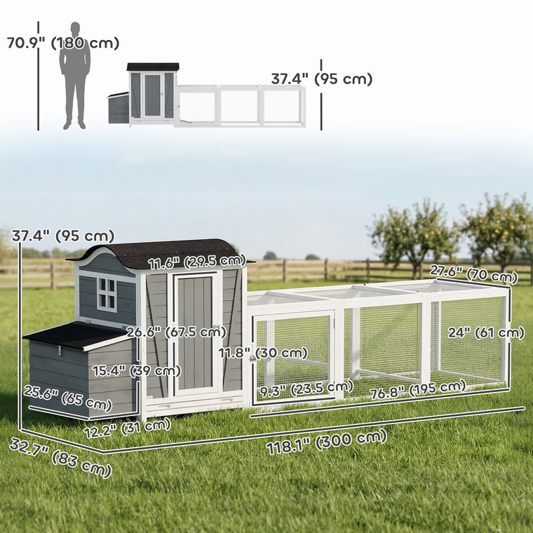 118" Large Wooden Chicken Coop with Run & Nesting Box
