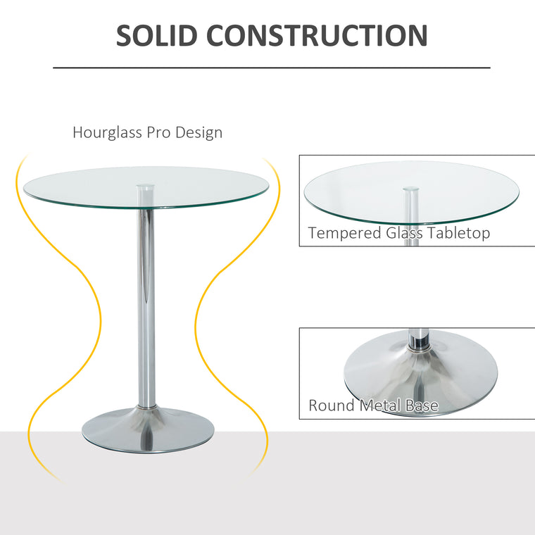 Round Glass-Top Pub Table - Silver