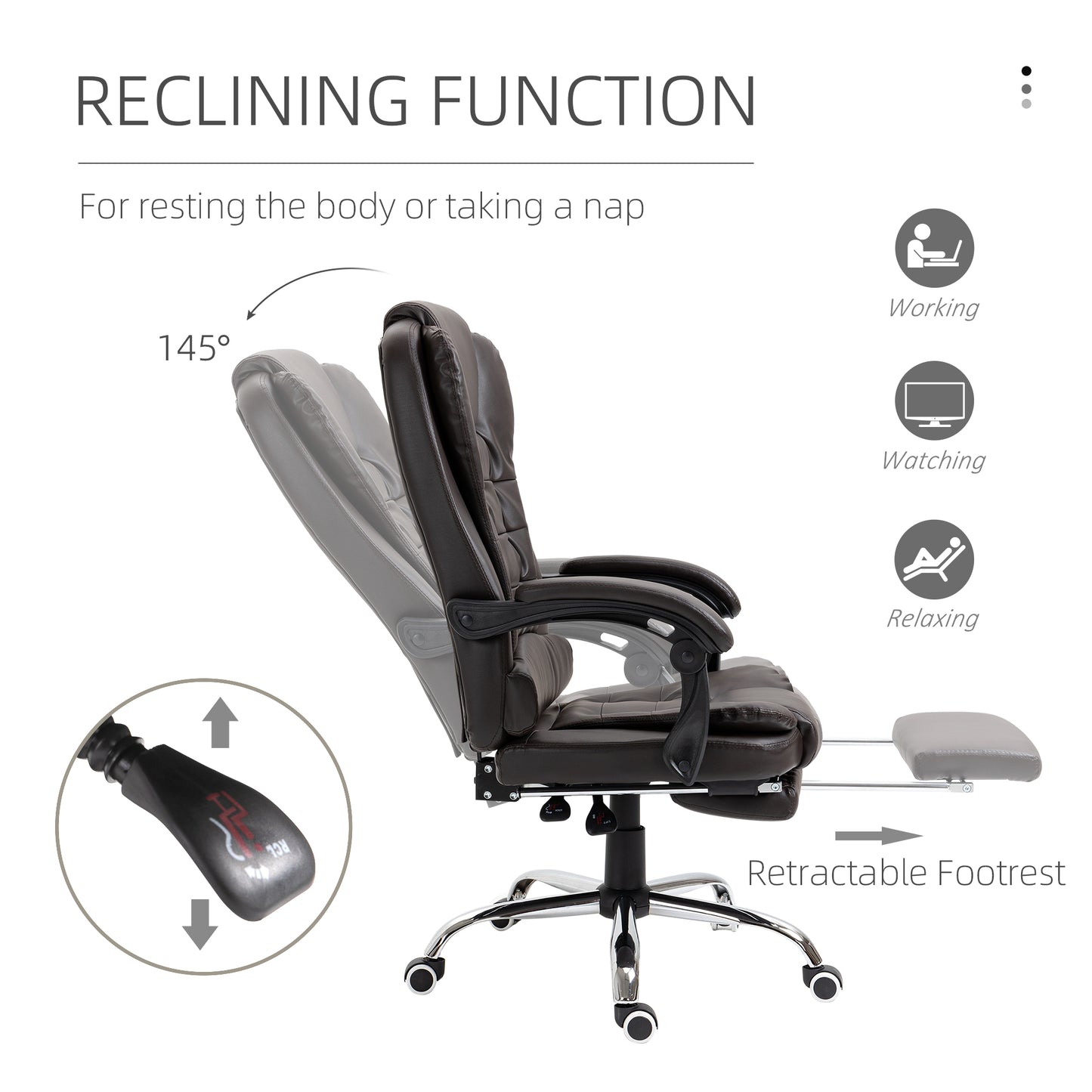 High Back Office Chair PU Leather Executive Office Chair with Retractable Footrest Padded Armrest Coffee
