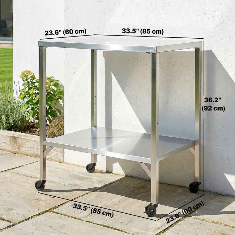Stainless Steel Pizza Oven Stand with Shelf and Wheels
