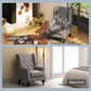 Fabric Accent Chair, Button Tufted Armchair, Armchair with Wood Legs, Thick Padding for Bedroom, Charcoal Grey