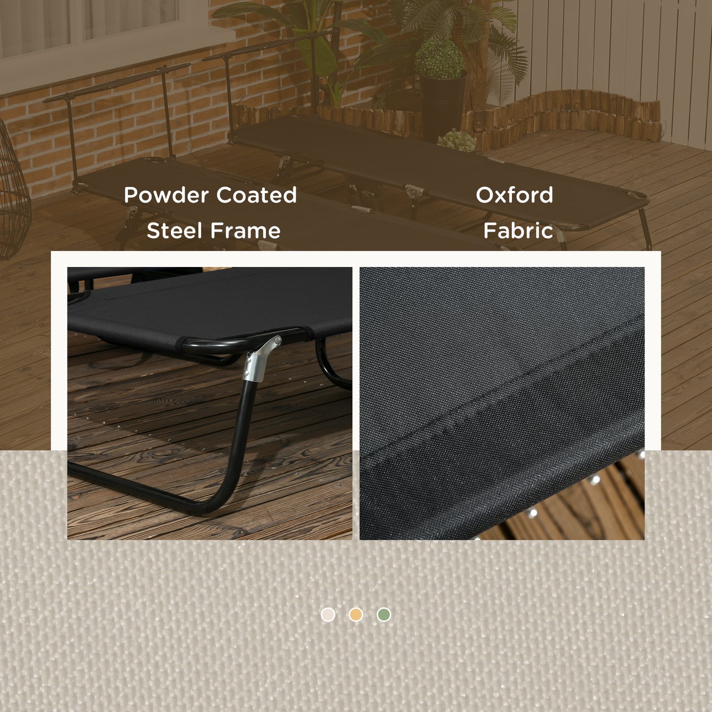 2 Piece Folding Outdoor Chaise Lounges, Pool Tanning Chairs with Reclining Back, Sunshade for Beach, Patio, Dark Grey