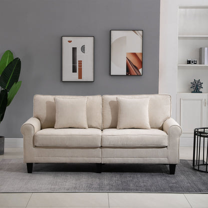 3-Seater Corduroy Sofa with Wood Legs