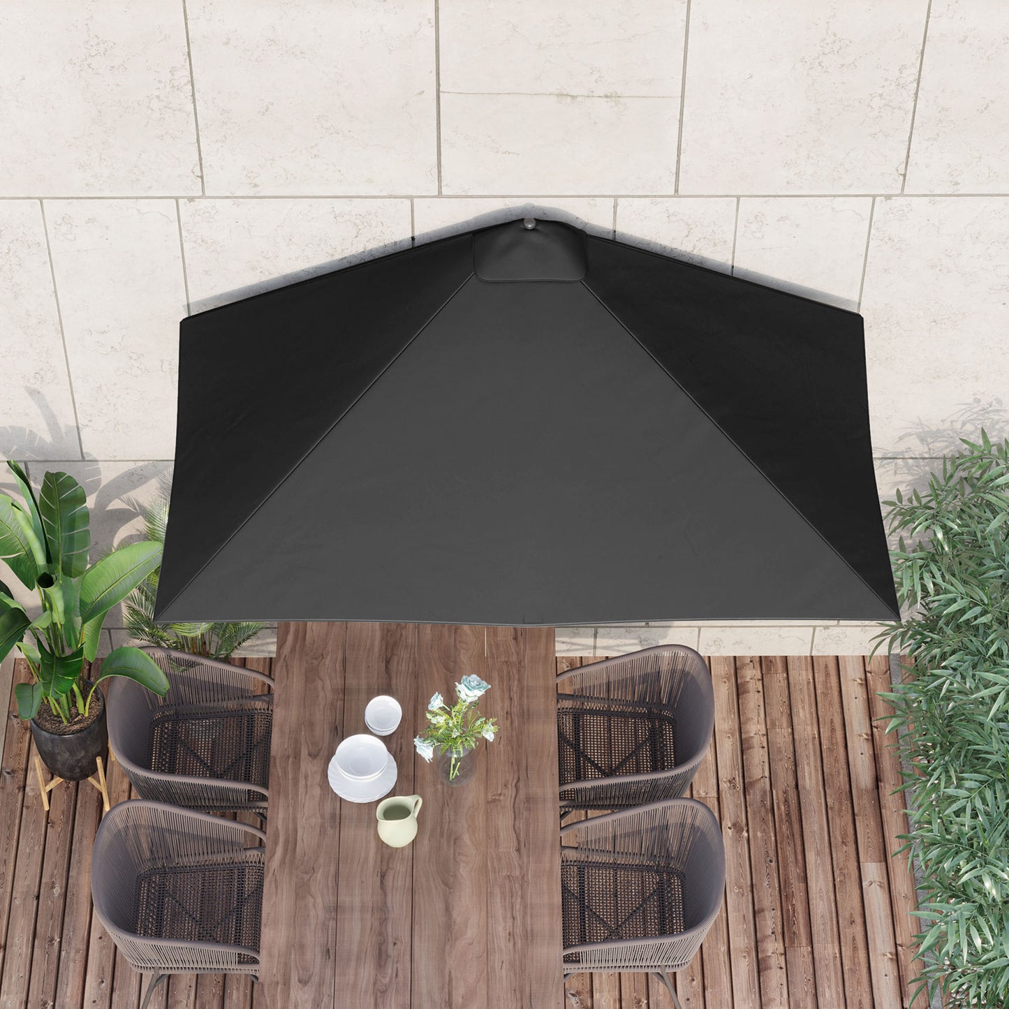 8ft Half Round Sun Shade Umbrella with 5 Ribs