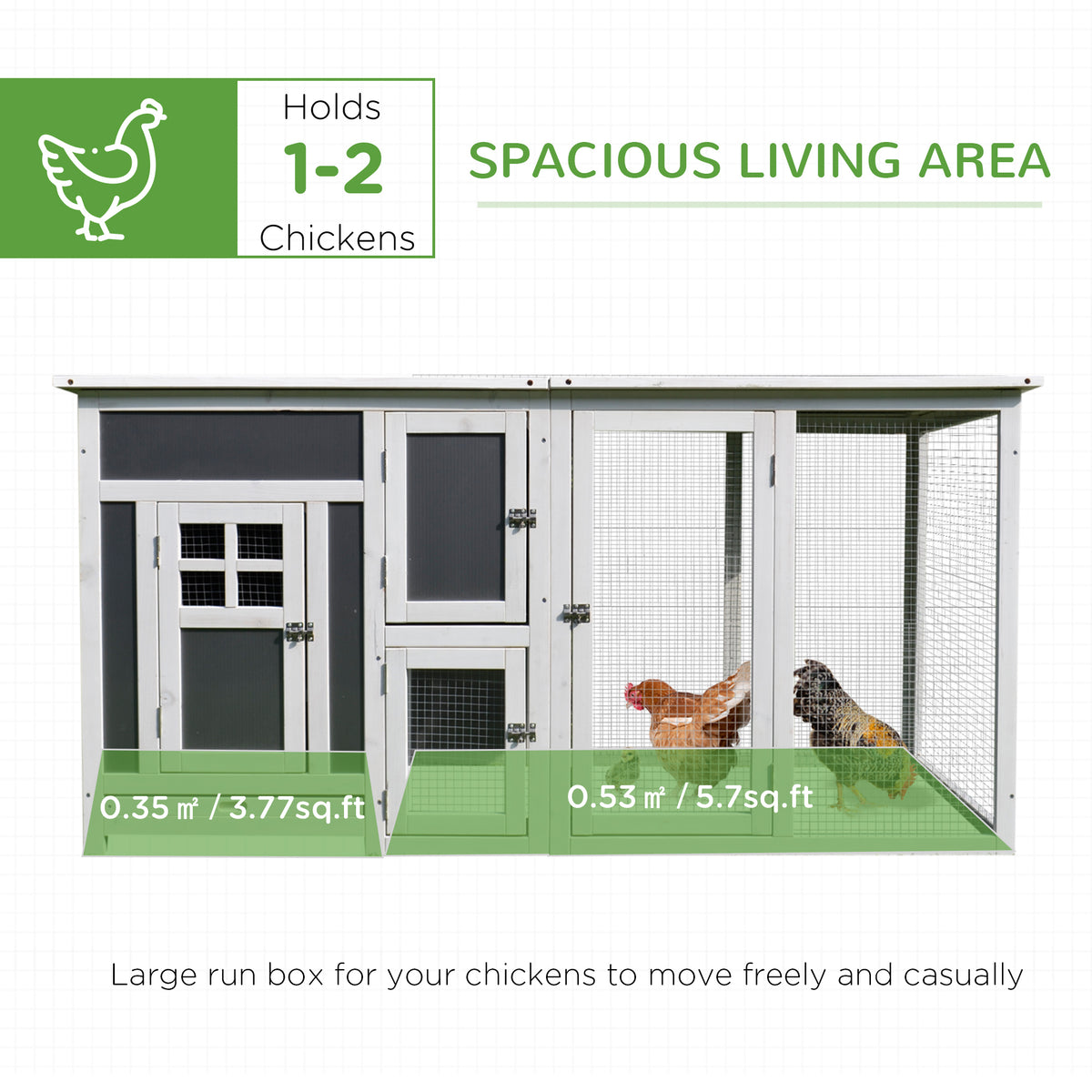 63" Grey Wooden Chicken Coop with PC Roof & Nesting Box