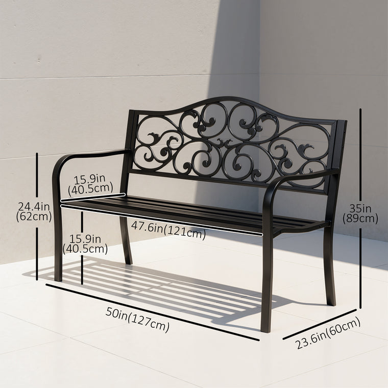 Black Garden Loveseat with Floral Cast Metal Pattern