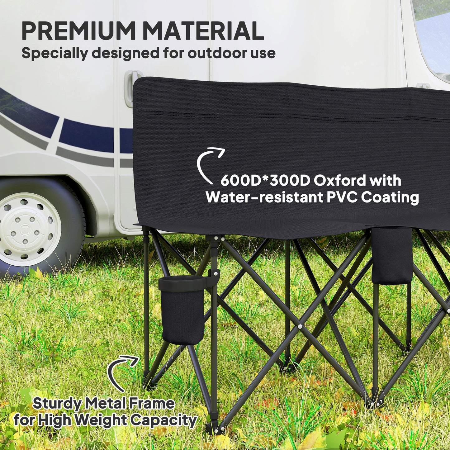6 Seat Folding Camping Chair with Cup Holder and Carrying Case for Camping, Picnic, Sports Events, Blue