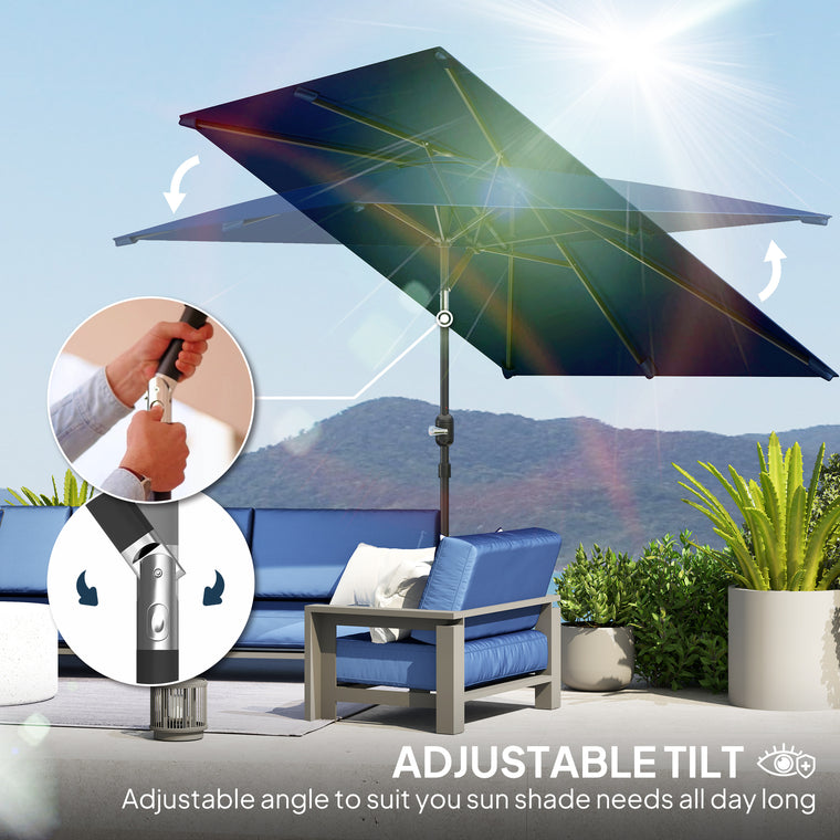 6.5' x 9.6' Navy Blue Aluminum Rectangle Patio Umbrella