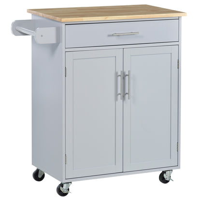Rolling Kitchen Island Cart with Wood Top - Grey