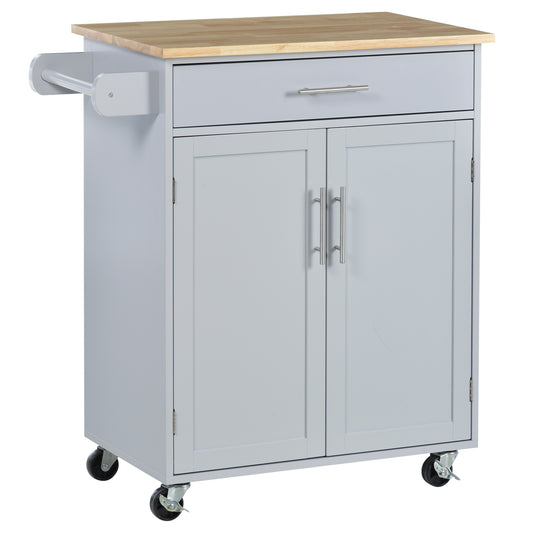 Rolling Kitchen Island Cart with Wood Top - Grey