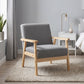 Minimalistic Accent Chairs Wood Frame w/ Thick Linen Cushions Wide Seat Armchair for Bedroom Office, Grey