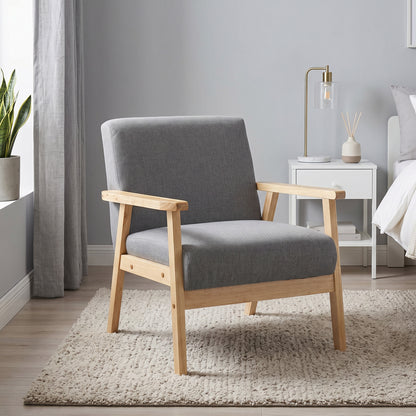 Linen Cushion Accent Chair with Wood Frame - Grey