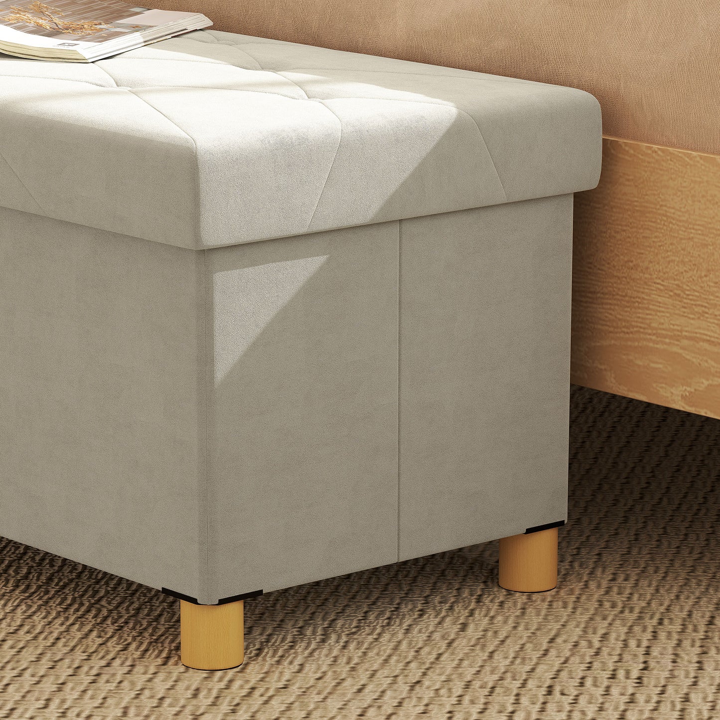 Storage Ottoman Bench, Velvet Upholstered Foldable Ottoman Footrest, Foot Stool with Wood Legs for Living Room, Bedroom