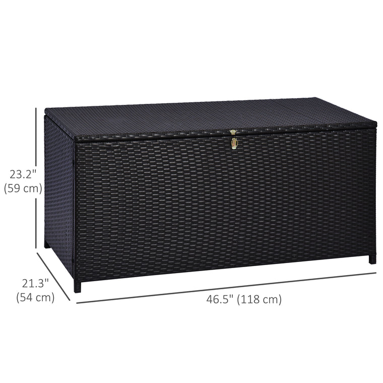 75 Gallon Rattan Deck Box with Gas Strut and Clamp Lid