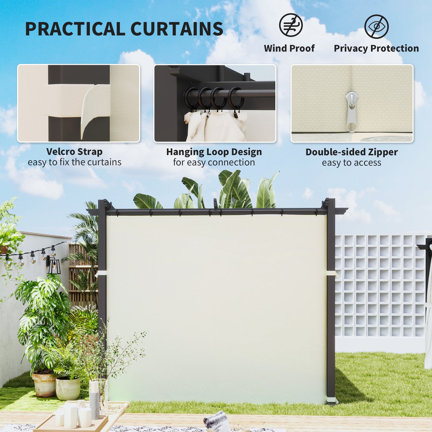 Metal Pergola with Sliding Roof Canopy, Retractable Pergola Canopy