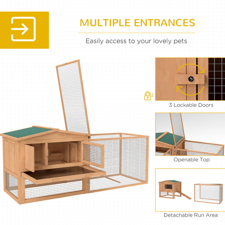 62"L 2-Story Natural Rabbit Hutch with Detachable Run