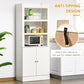 72" Kitchen Buffet with Hutch, Freestanding Cupboard, Pantry with 6-Tier Shelving, 2 Doors Cabinet with Adjustable Shelves, White, Wood Grain