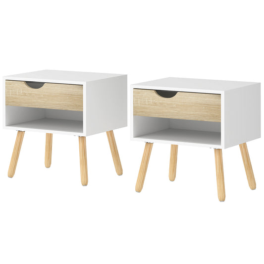 Set of 2 Nightstands with Drawer and Shelf - White