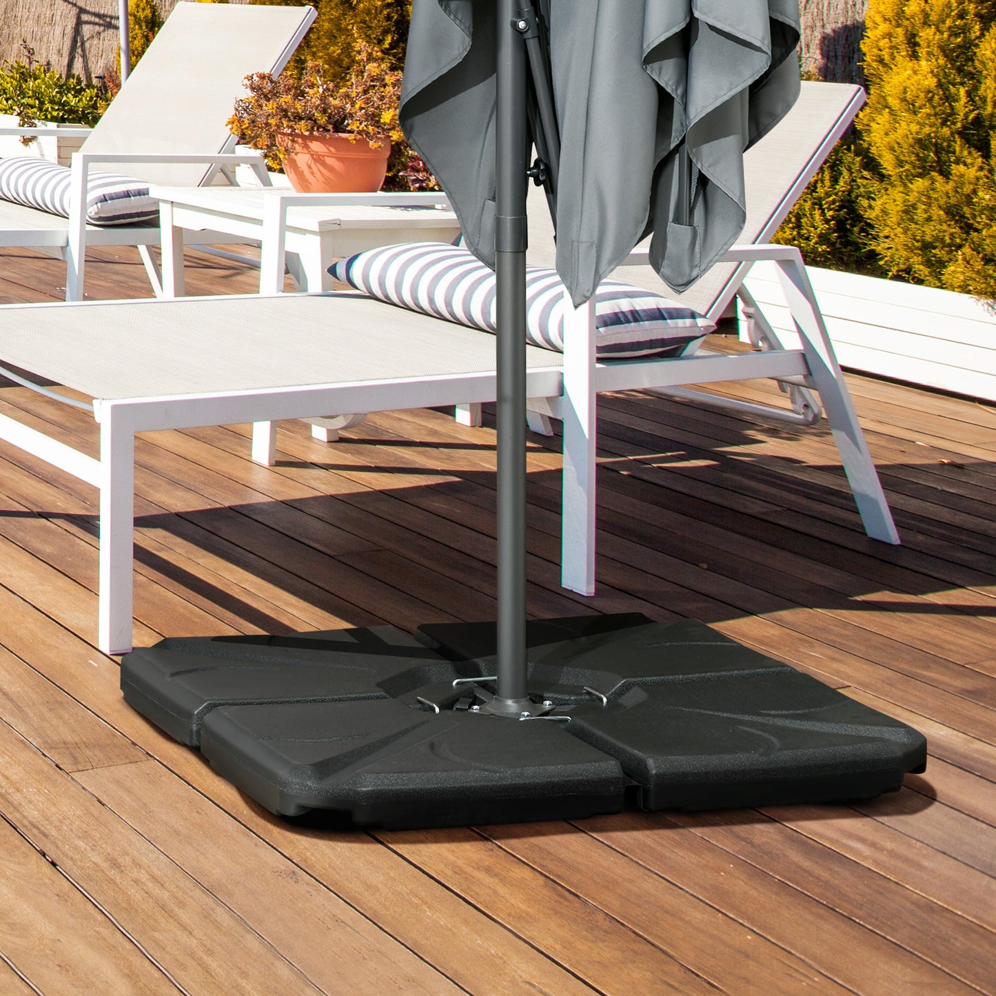 4 Piece Umbrella Base Stand Cantilever Offset Patio Umbrella Weight Plates w/ U Locking, 123 lb Capacity Water or 158 lb Capacity Sand, Black