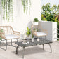 Rattan Coffee Table Outdoor Side Table, 35.4" x 19.7" Small Wicker Patio Furniture with All-Weather PE for Garden, Balcony, Backyard, Poolside, Grey