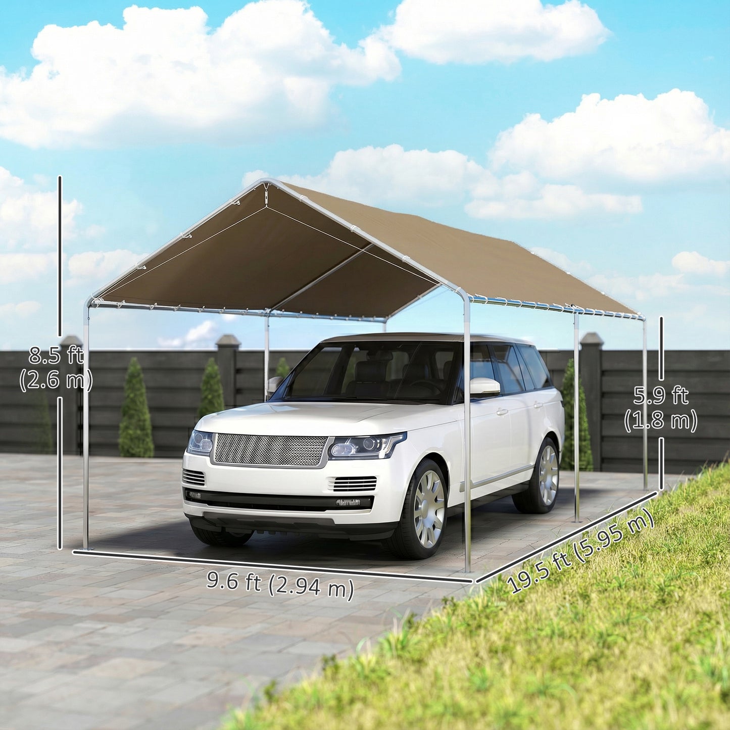 10' x 20' Carport Heavy Duty Galvanized Car Canopy with Included Anchor Kit, 3 Reinforced Steel Cables, Khaki