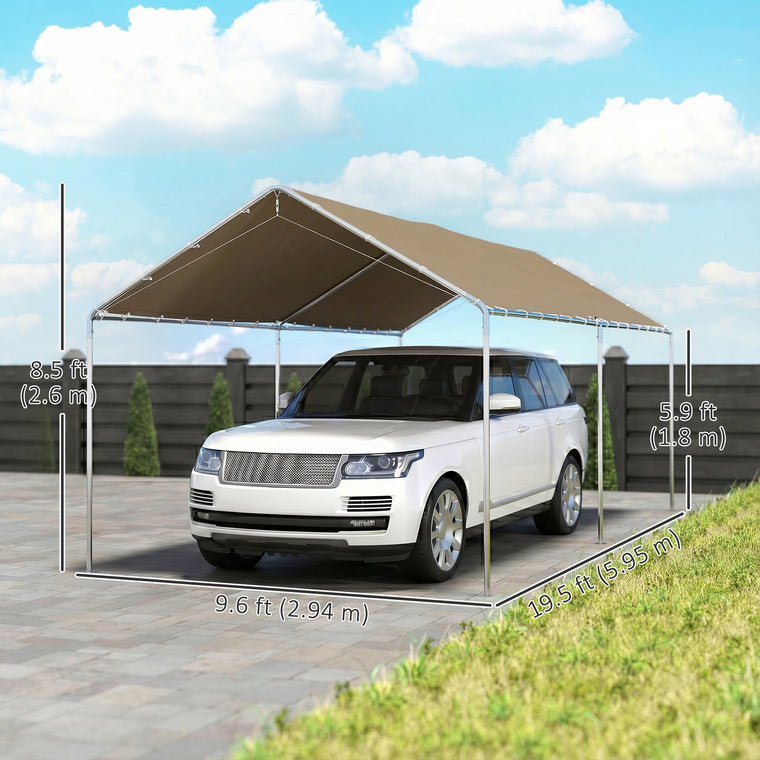 10' x 20' Khaki Galvanized Carport with Anchor Kit