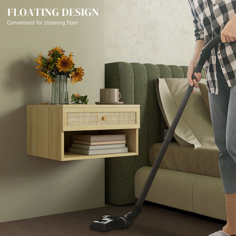 Floating Nightstands Set of 2 with Drawer - Natural Wood