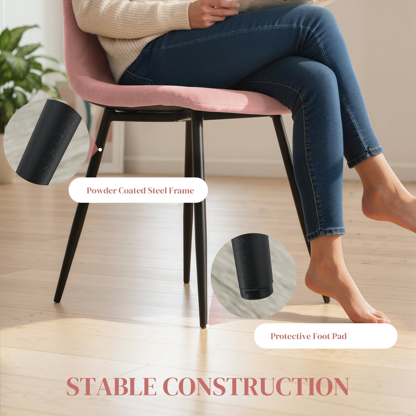 Dining Chairs Set of 4, Upholstered Dining Room Chairs with Steel Legs, Modern Kitchen Chair for Dining Room, Pink