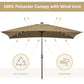 6.5x10ft Patio Umbrella Rectangle Solar Powered Tilt Aluminum Outdoor Market Parasol with LEDs Crank (Light Coffee)