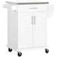 Kitchen Island with Stainless Steel Top, Rolling Kitchen Cart on Wheels with Storage Drawer, Cabinet, Towel Rack and Spice Rack (White)