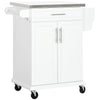 Rolling Kitchen Island with Stainless Steel Top - White