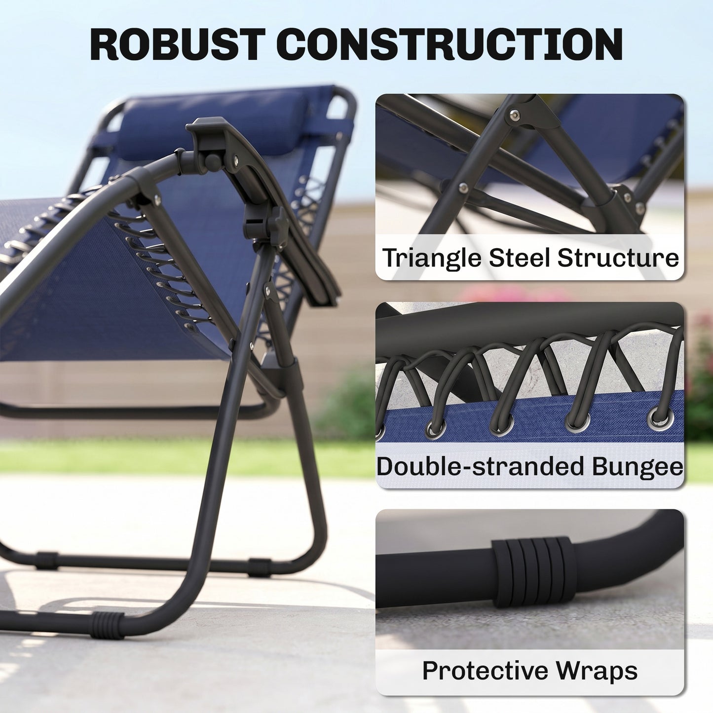 Zero Gravity Chair Set of 2 Patio Chair with Side Table Cupholders and Pillows for Pool, Backyard, Lawn, Blue