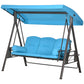 Outdoor Patio 3-Person Steel Canopy Cushioned Seat Bench Swing with Included Side Trays & Padded Comfort, Light Blue