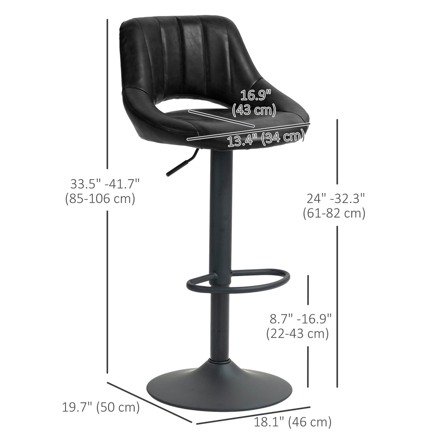 Faux Leather Swivel Bar Stools Set of 2 - Black