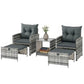 Wicker Patio Chairs with Ottomans, 2-Tier Glass Coffee Table and Cushions, 5 Pcs Patio Furniture Set, Grey