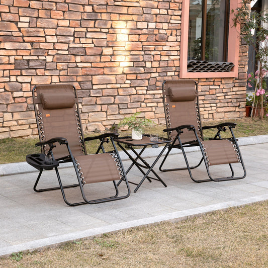 Zero Gravity Chair Set of 2 Patio Chair with Side Table Cupholders and Pillows for Pool, Backyard, Lawn, Beach, Brown