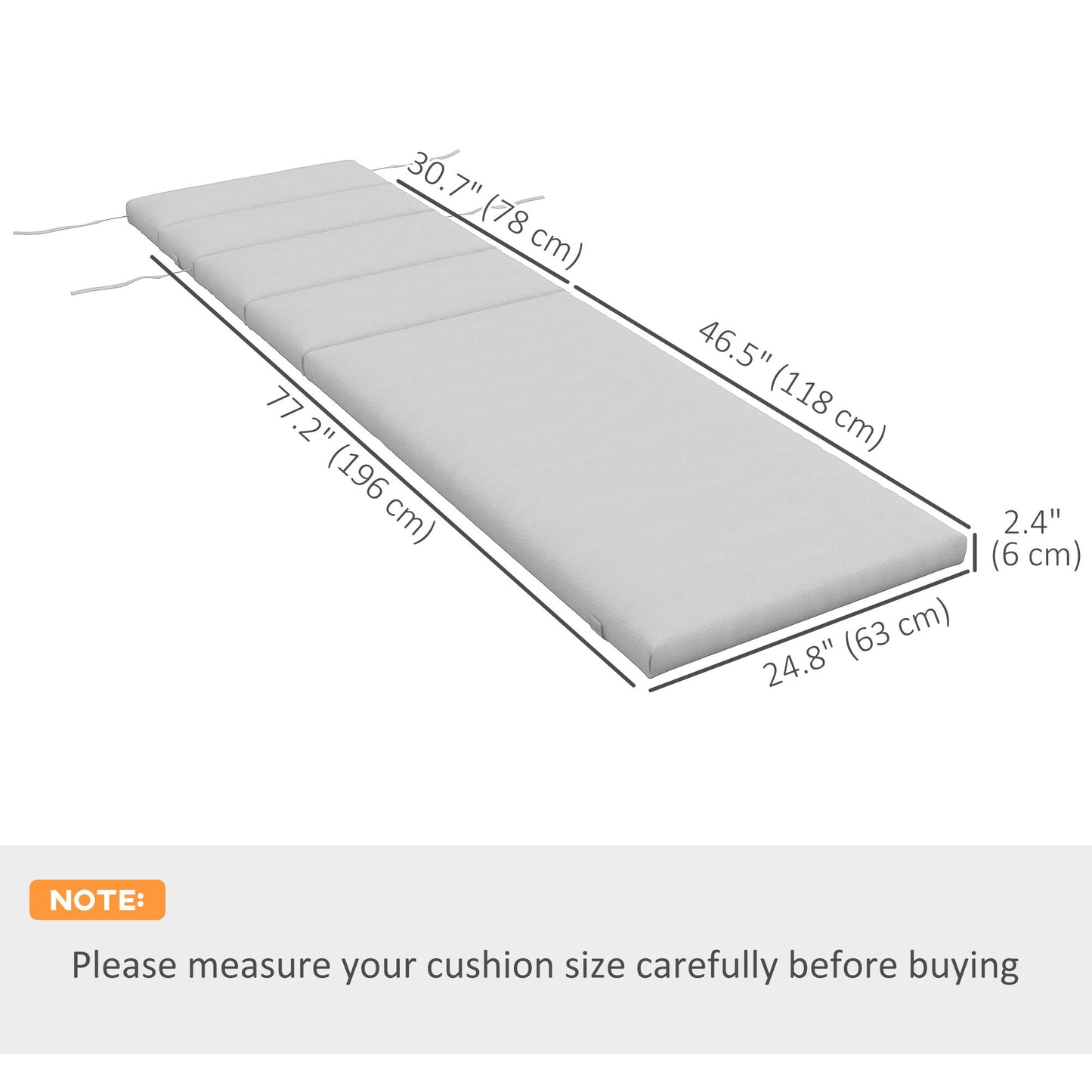 Patio Chaise Lounge Chair Cushion Replacement Sun Lounger Pads with Headrest and Ties, Light Grey
