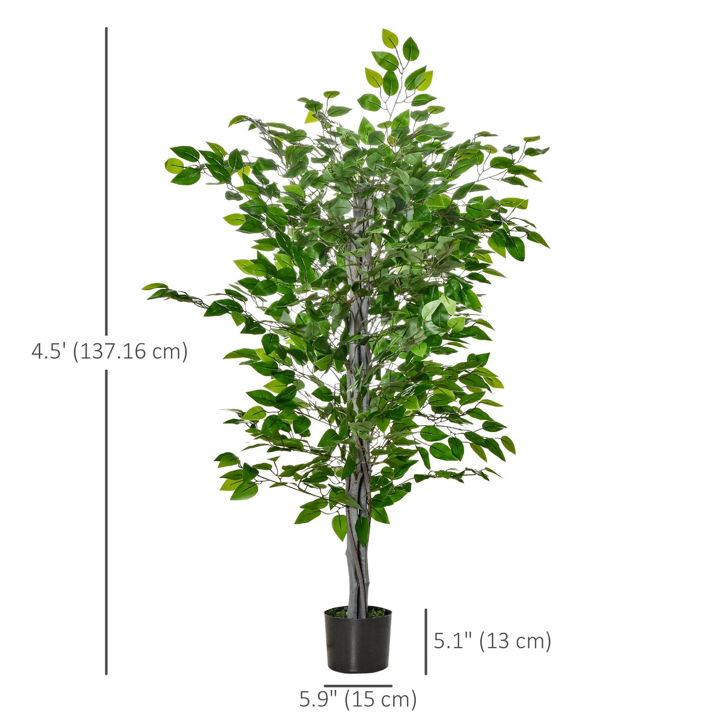 4.5ft Ficus Artificial Plant with Realistic Leaves, Potted Fake Tree for Home Office Indoor Decor, Green