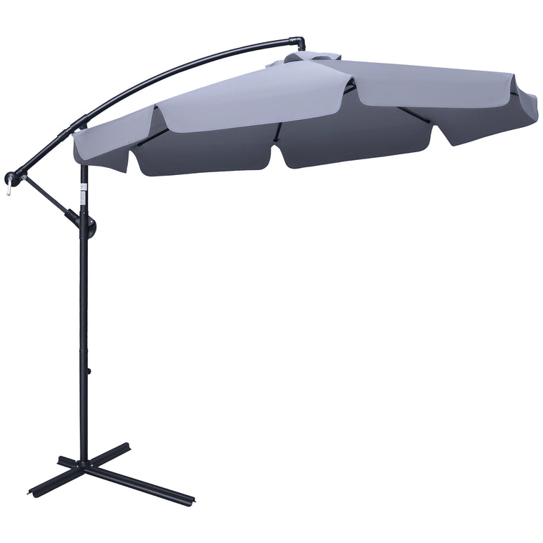 9FT Dark Grey Cantilever Umbrella with Cross Base & 8 Ribs