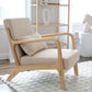 Fabric Lounge Chair, Velvet Armchair, Retro Accent Chair with Wood Legs and Thick Padding for Bedroom, Beige