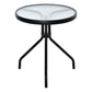 20" Round Outdoor End Table, Patio Side Table with Tempered Glass Top for Garden, Balcony, Poolside, Black