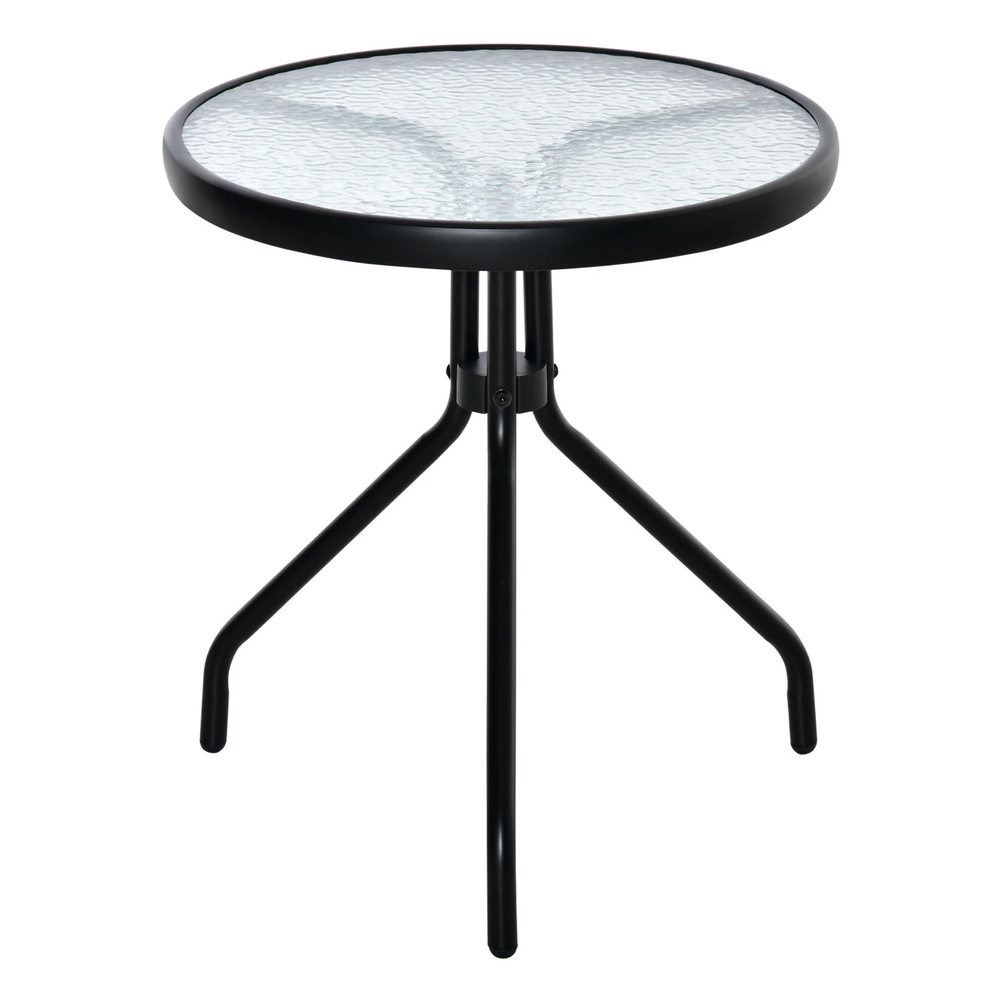 20" Round Outdoor End Table, Patio Side Table with Tempered Glass Top for Garden, Balcony, Poolside, Black