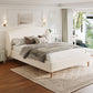 Hazel Queen Bed Frame with Soft Boucle Wingback Headboard, Upholstered Platform Bed with Wood Slats, 86.5'' L x 68'' W x 45.5'' H, White