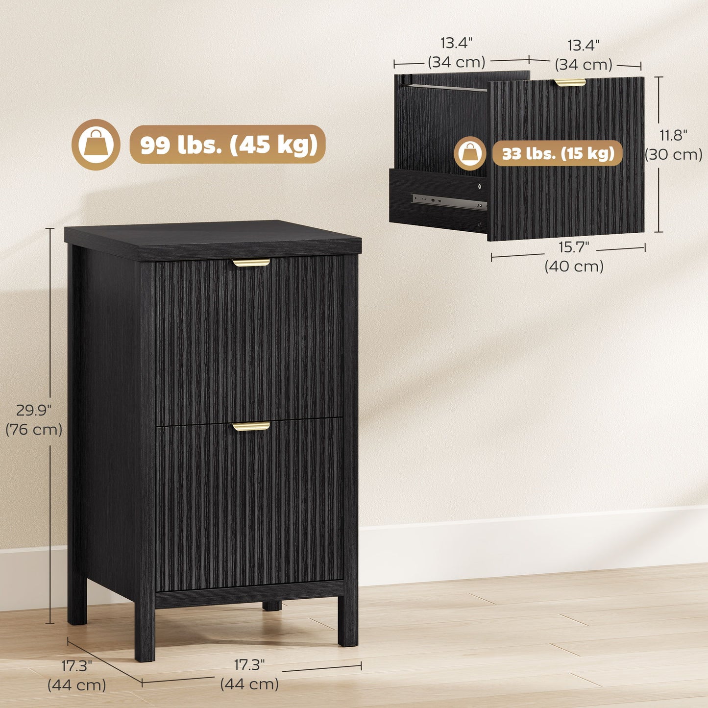 2 Drawer File Cabinet with Silent Slides, Vertical Modern Filing Cabinet Fits Letter/A4 Size Home Office, Black