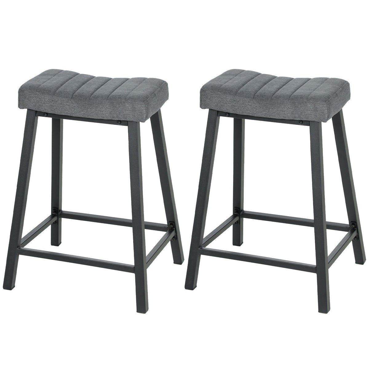 Velvet Bar Stools Set of 2 with Footrest - Grey